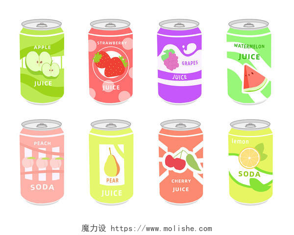 饮料汽水卡通饮料元素水果易拉罐饮料夏日饮品PNG素材饮料饮品